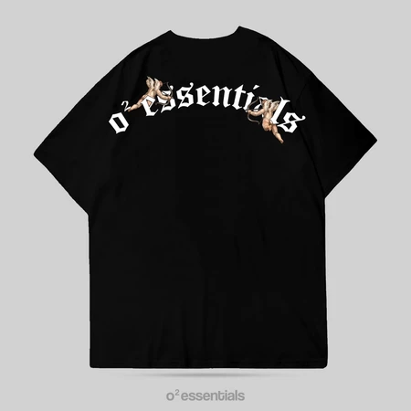 O2 Essentials Oversized T-Shirt – Angel Baby Black back view thumbnail