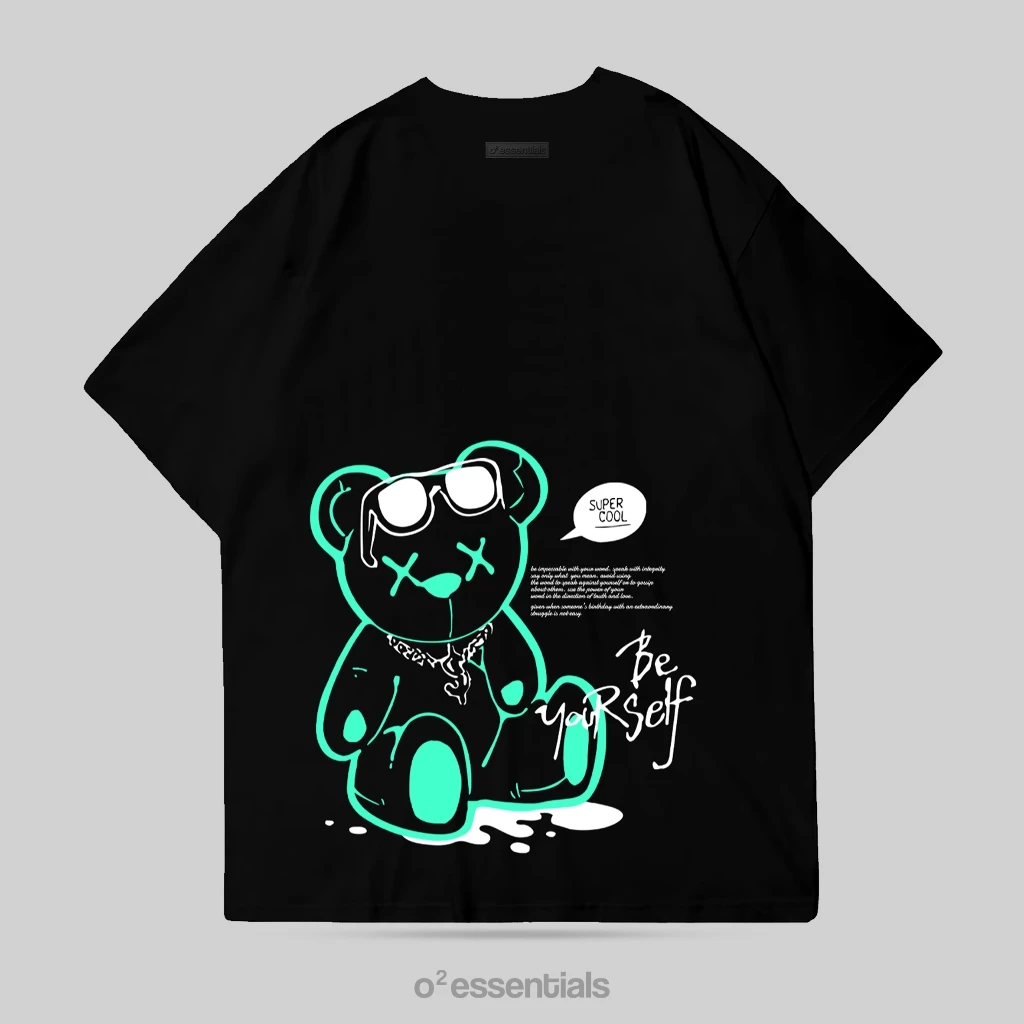 O2 Essentials Oversized T-Shirt – Be Yourself Black back view thumbnail