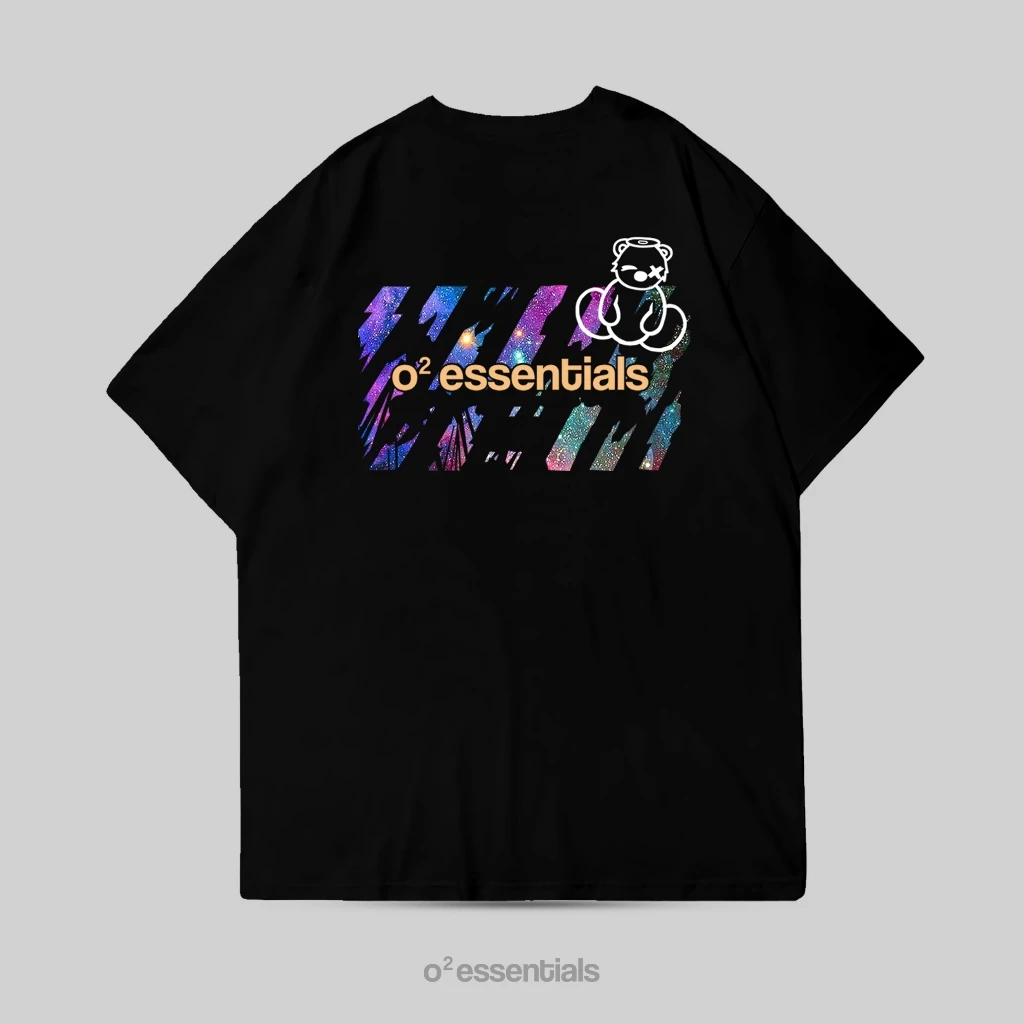 O2 Essentials Oversized T-Shirt – Bear Galaxy Black back view thumbnail