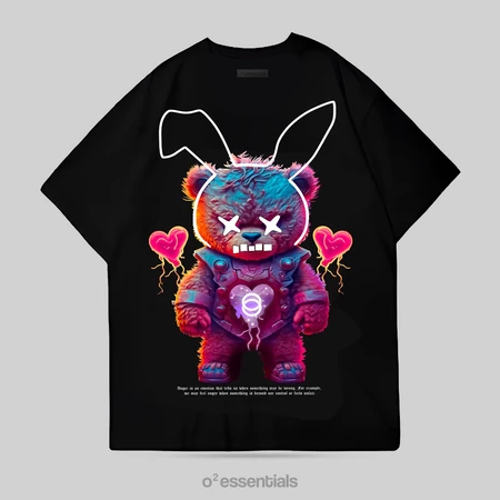O2 Essentials Oversized T-Shirt – Bear Rabbit Black back view thumbnail