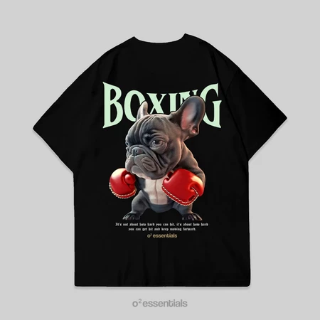 O2 Essentials Oversized T-Shirt – Boxing Dog Black front view