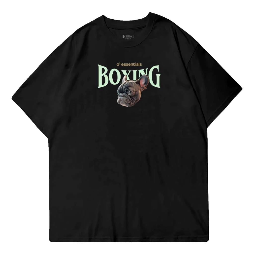 O2 Essentials Oversized T-Shirt – Boxing Dog Black back view