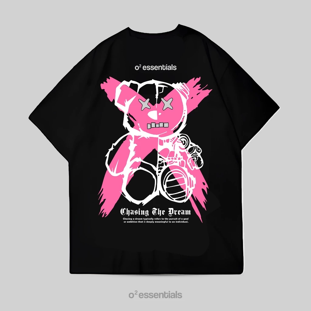 O2 Essentials Oversized T-Shirt – Dream Bear Black back view thumbnail
