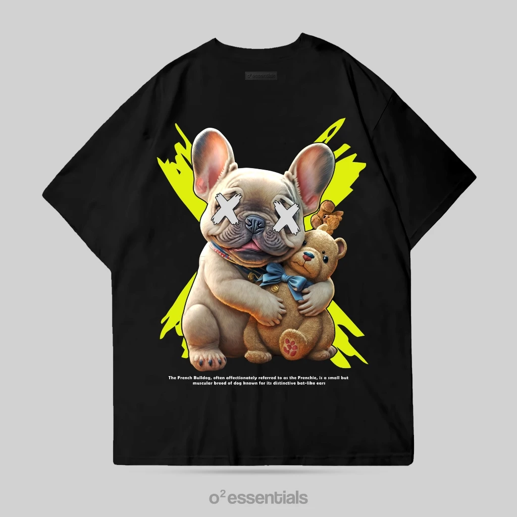 O2 Essentials Oversized T-Shirt – Frenchie Doll Black back view thumbnail