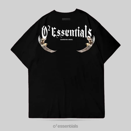 O2 Essentials Oversized T-Shirt – Guardian Angel Black back view thumbnail
