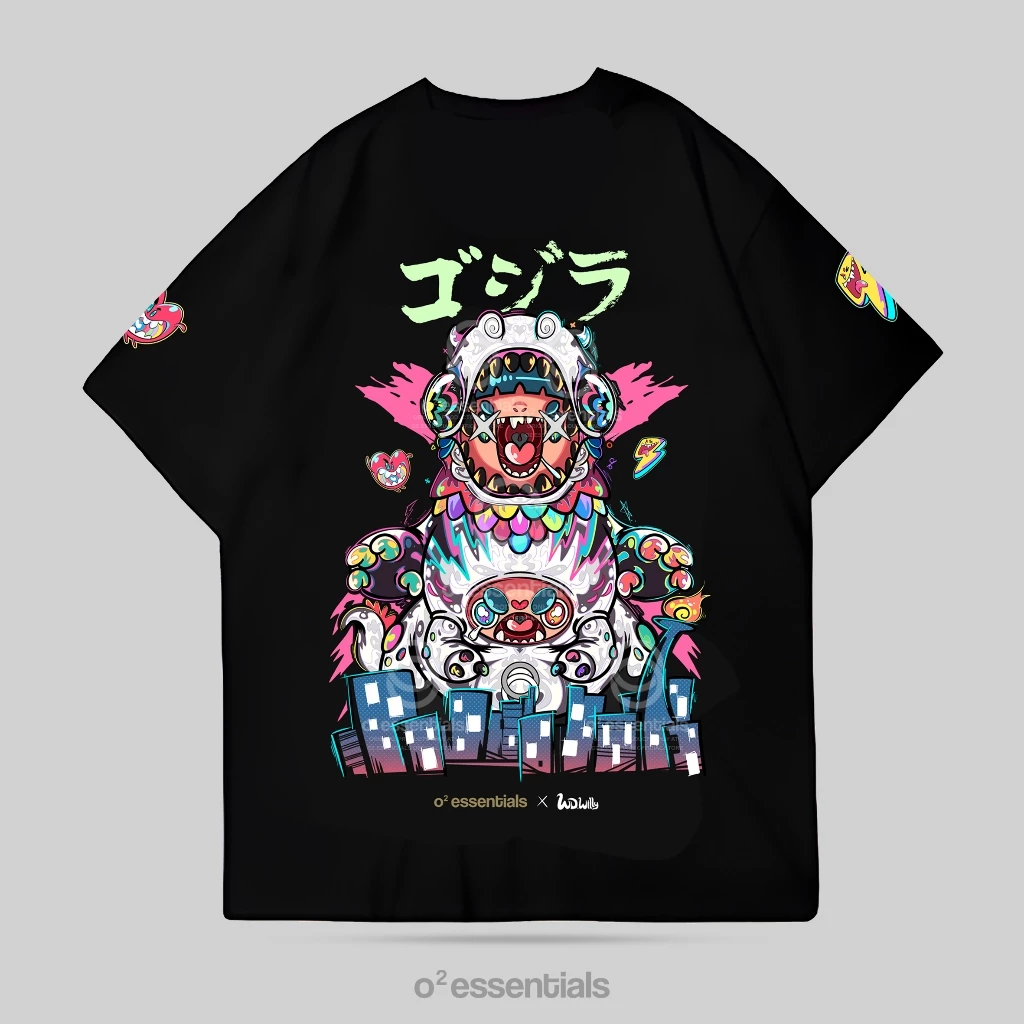 O2 Essentials Oversized T-Shirt – Kaiju Black back view thumbnail
