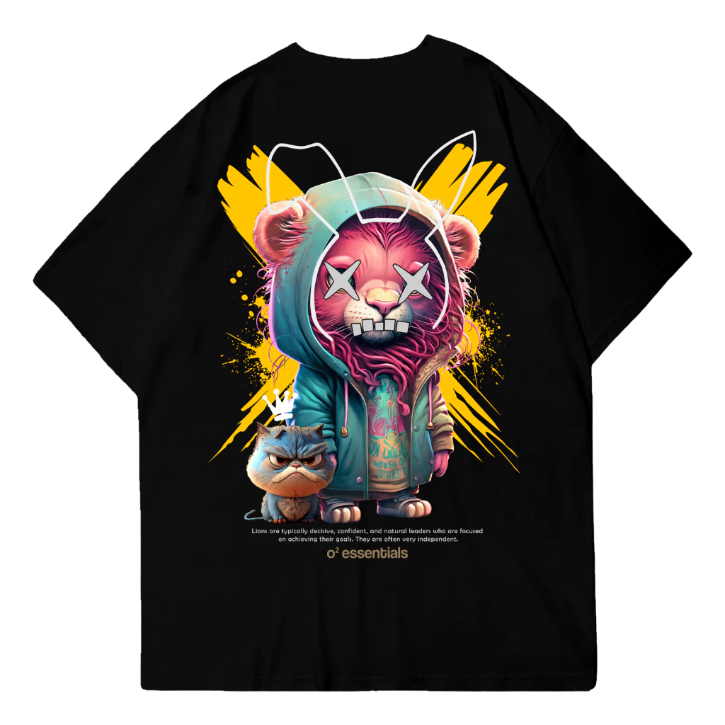 O2 Essentials Oversized T-Shirt – Lion X Black back view thumbnail