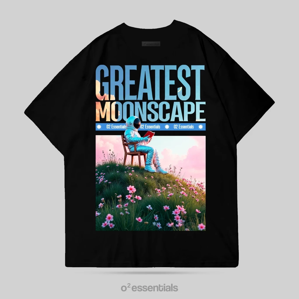 O2 Essentials Oversized T-Shirt – Moon Scape Black back view thumbnail