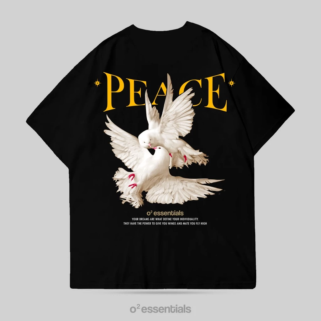 O2 Essentials Oversized T-Shirt – Peace Dove Black back view thumbnail
