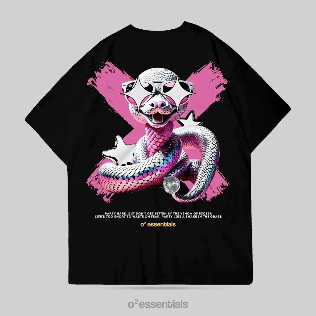 O2 Essentials Oversized T-Shirt – Pop Snake Black back view thumbnail