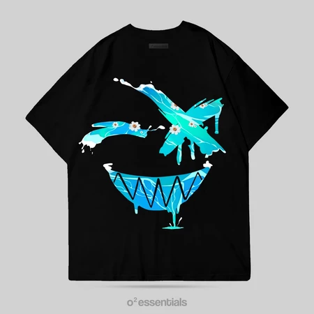 O2 Essentials Oversized T-Shirt – Smile Bluesky Black back view thumbnail