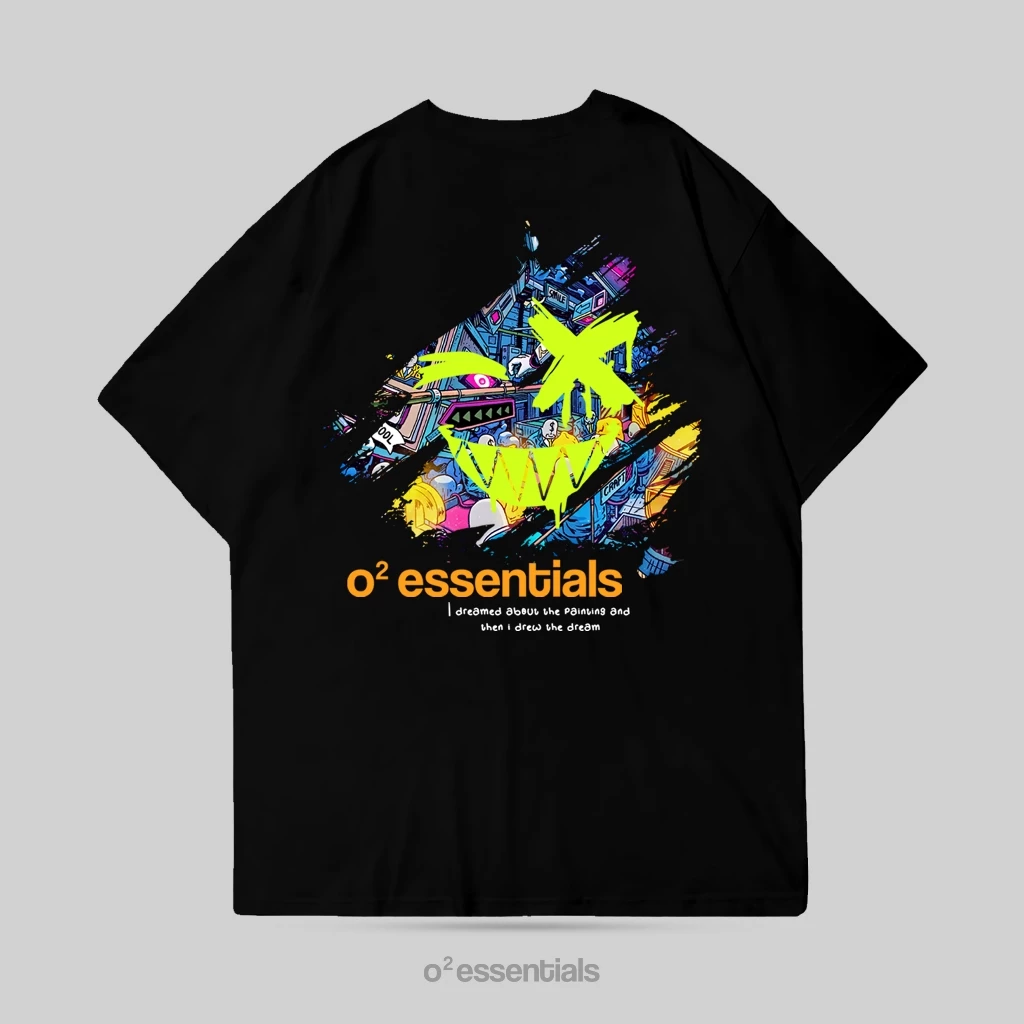 O2 Essentials Oversized T-Shirt – Smile Dream Black back view thumbnail