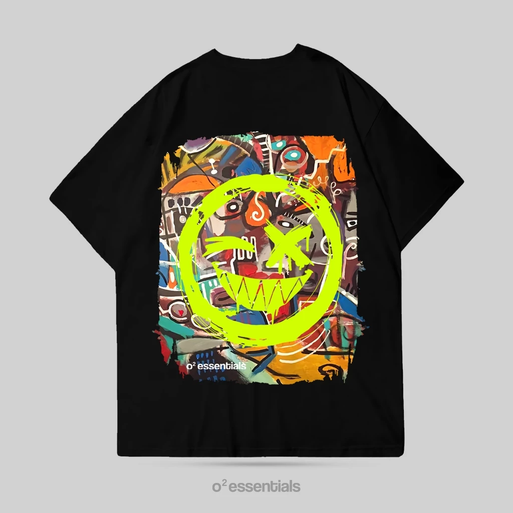 O2 Essentials Oversized T-Shirt – Smile Graffiti Black back view thumbnail