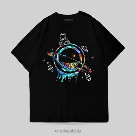 O2 Essentials Oversized T-Shirt – Smile Planet Black back view thumbnail