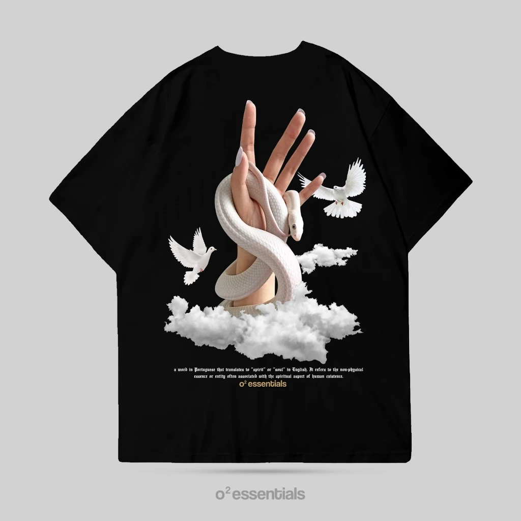 O2 Essentials Oversized T-Shirt – Snake Hand Black back view thumbnail