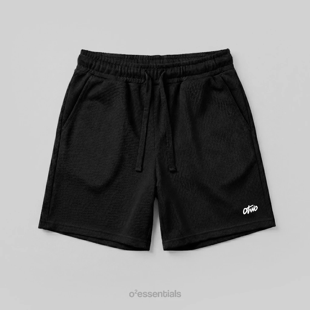 O2 Essentials Block Shorts – Short Pants Unisex Premium Twill Black front view thumbnail