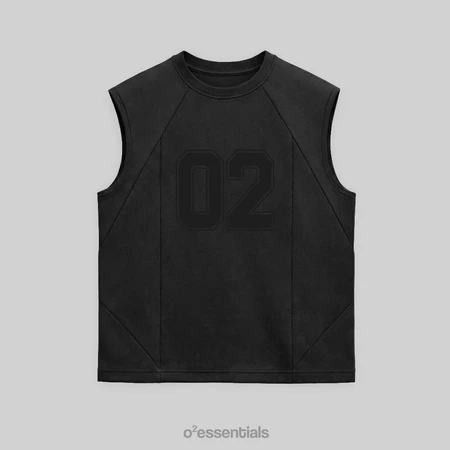 O2 Essentials Muscle Shirt – Oversized Cotton Combed Men's Singlet Black front view thumbnail