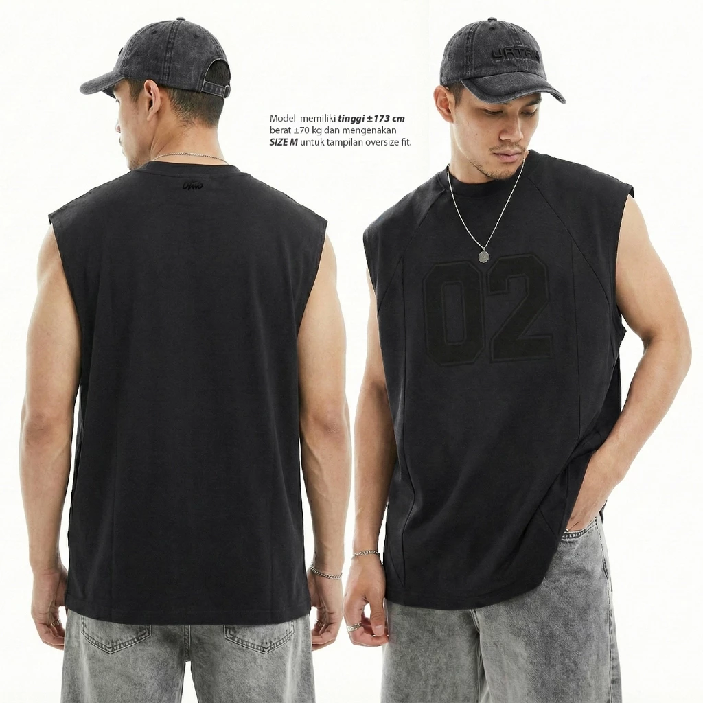 O2 Essentials Muscle Shirt – Oversized Cotton Combed Men's Singlet Beigie back view