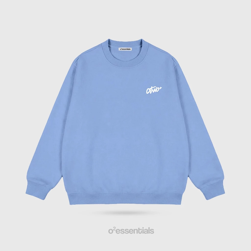 O2 Essentials Basic Sweater Crewneck Casual - Sweater Cotton Premium Unisex Hallo Blue front view thumbnail