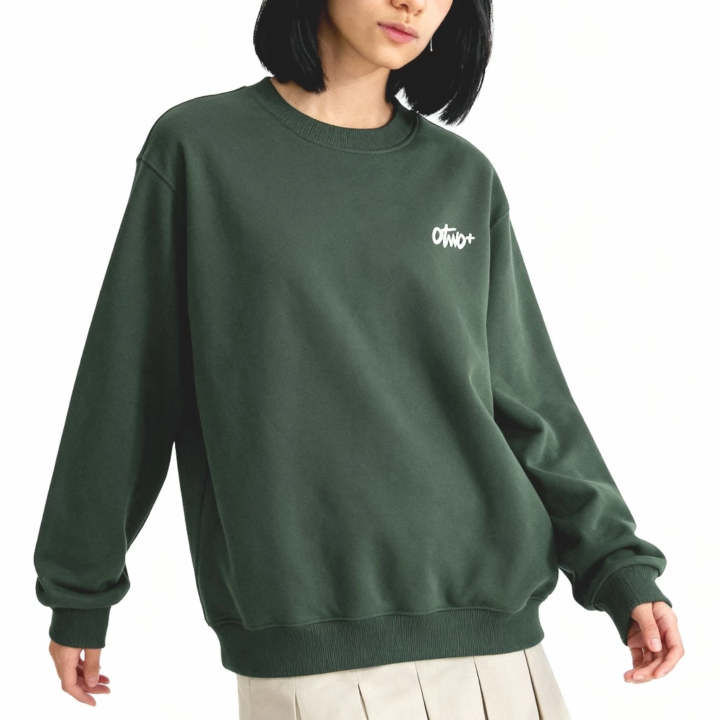 O2 Essentials Basic Sweater Crewneck Casual - Sweater Cotton Premium Unisex Hallo Sage back view thumbnail