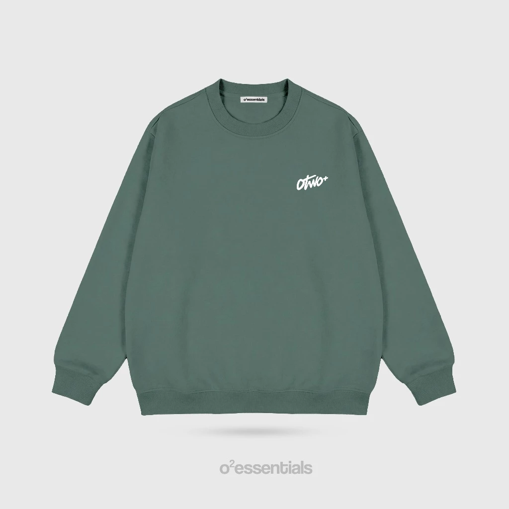O2 Essentials Basic Sweater Crewneck Casual - Sweater Cotton Premium Unisex Hallo Sage front view thumbnail