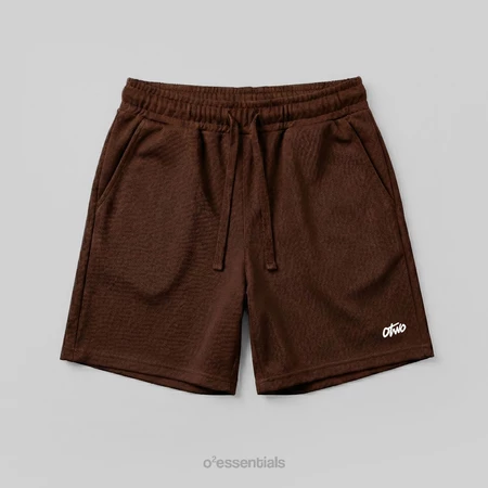 O2 Essentials Block Shorts – Short Pants Unisex Premium Twill Brown front view