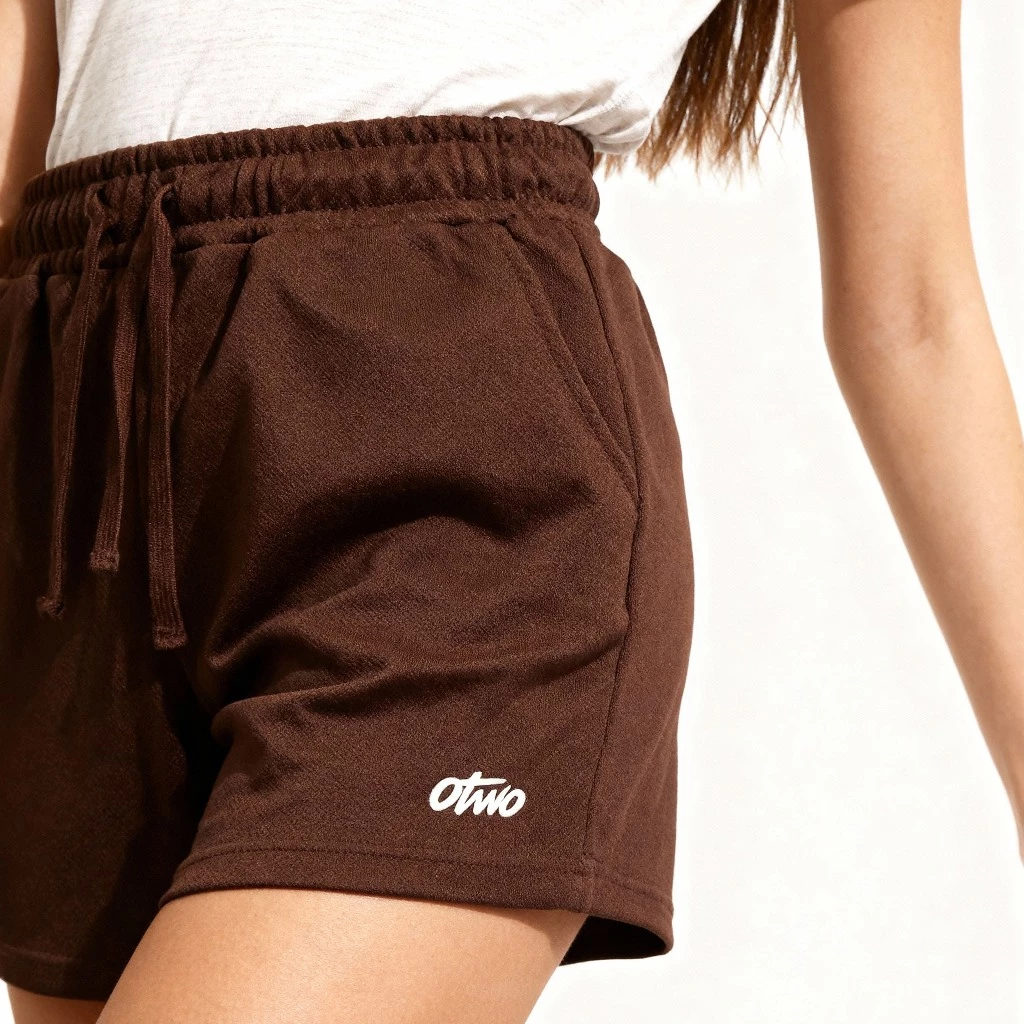 O2 Essentials Block Shorts – Short Pants Unisex Premium Twill Brown back view