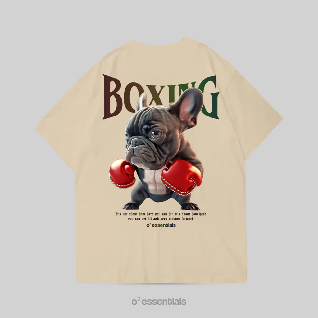 O2 Essentials Oversized T-Shirt – Boxing Dog Cream front view thumbnail