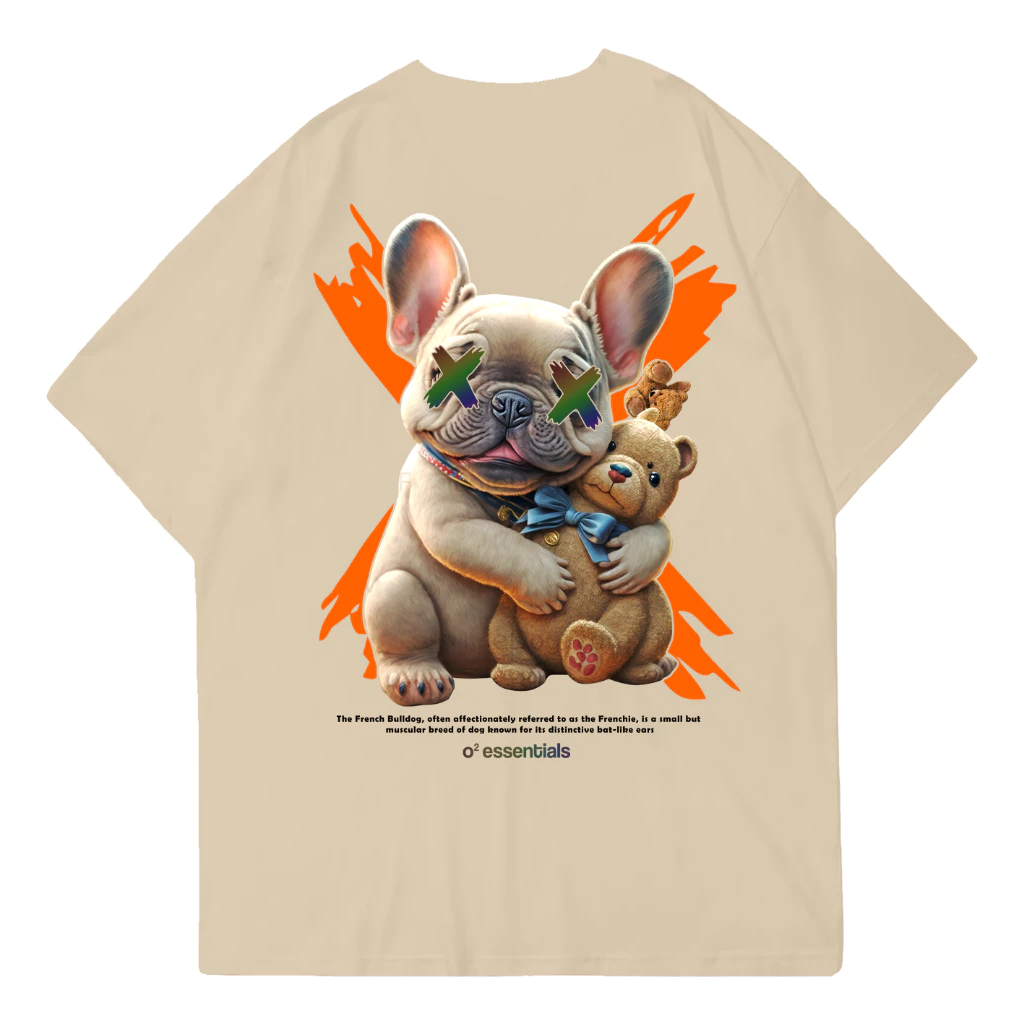 O2 Essentials Oversized T-Shirt – Frenchie Doll Cream back view thumbnail