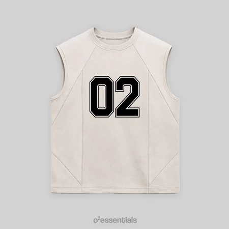 O2 Essentials Muscle Shirt – Oversized Cotton Combed Men's Singlet Beigie front view