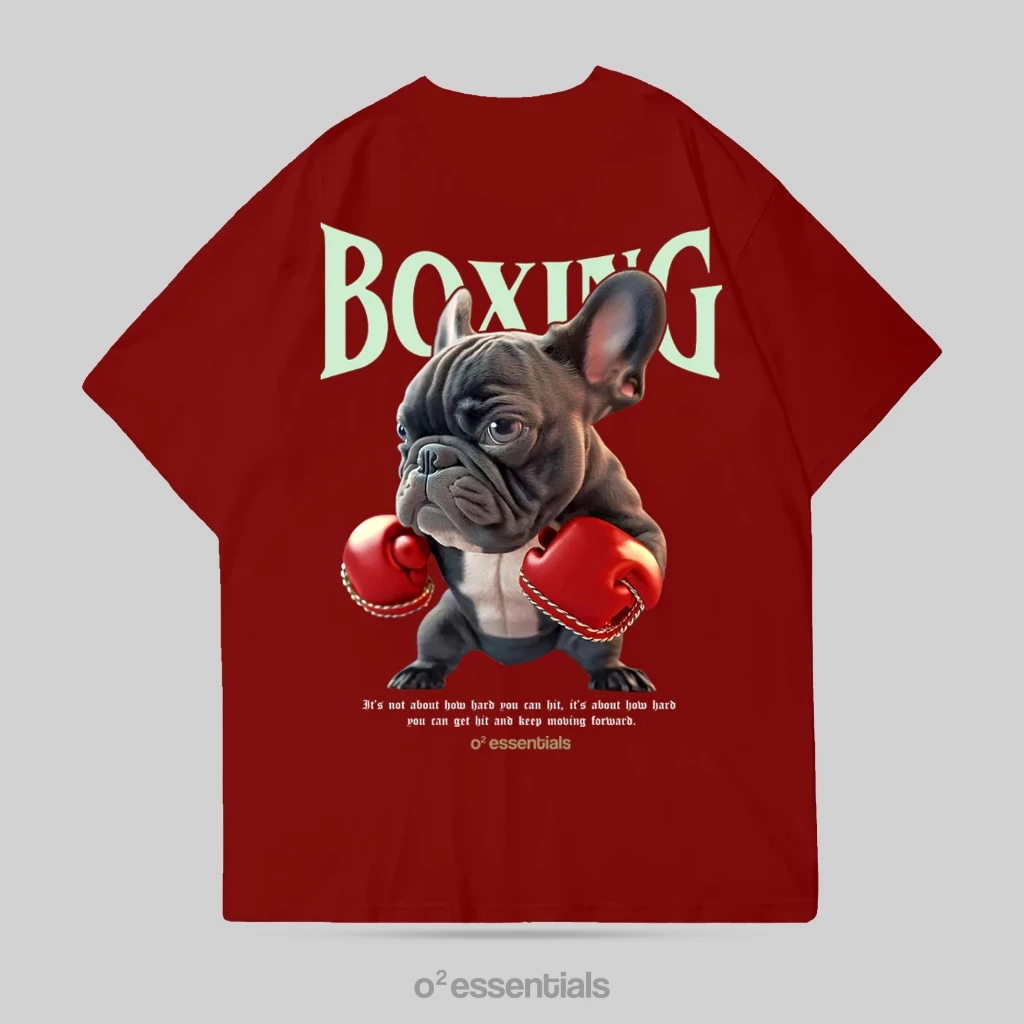 O2 Essentials Oversized T-Shirt – Boxing Dog Maroon back view thumbnail
