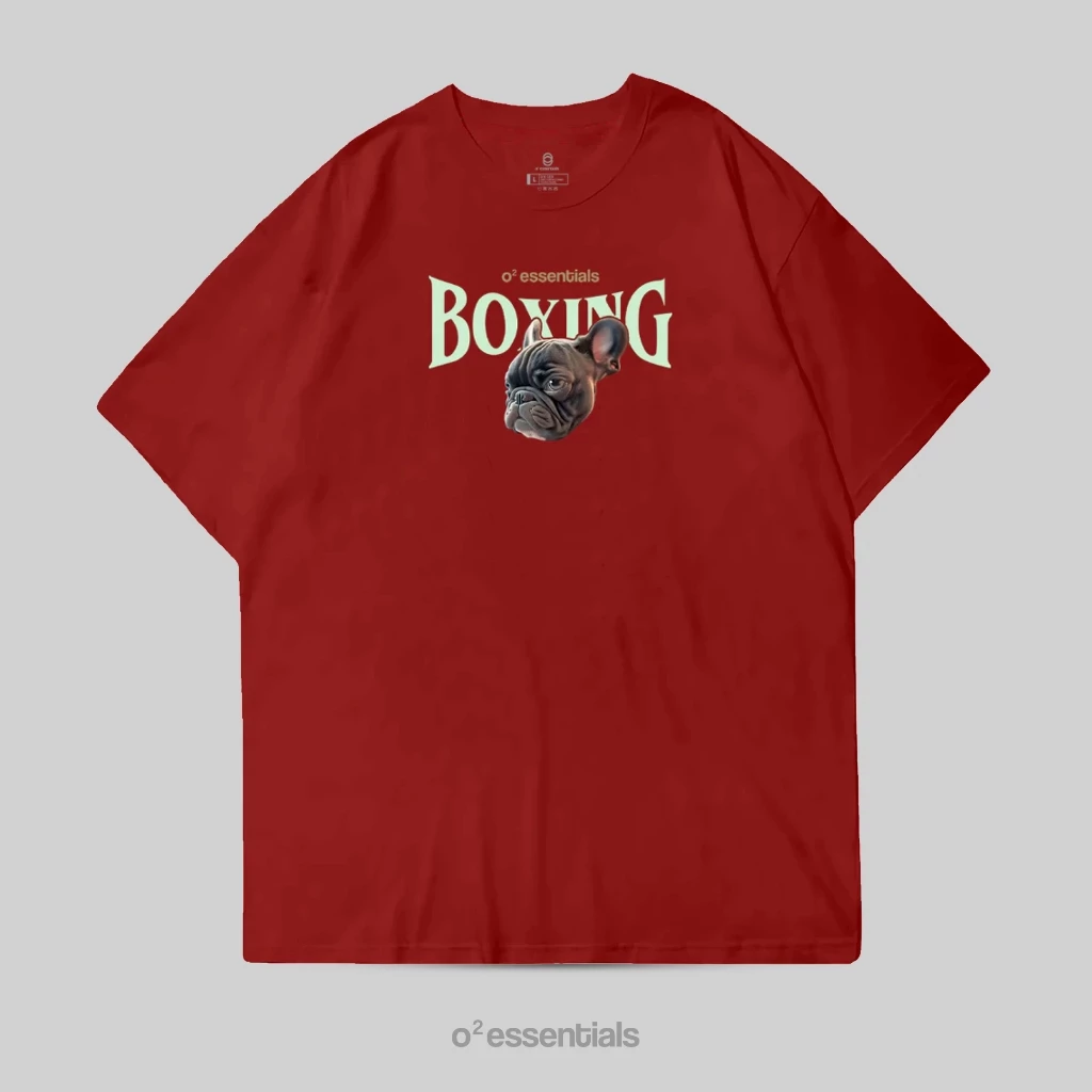 O2 Essentials Oversized T-Shirt – Boxing Dog Maroon front view thumbnail