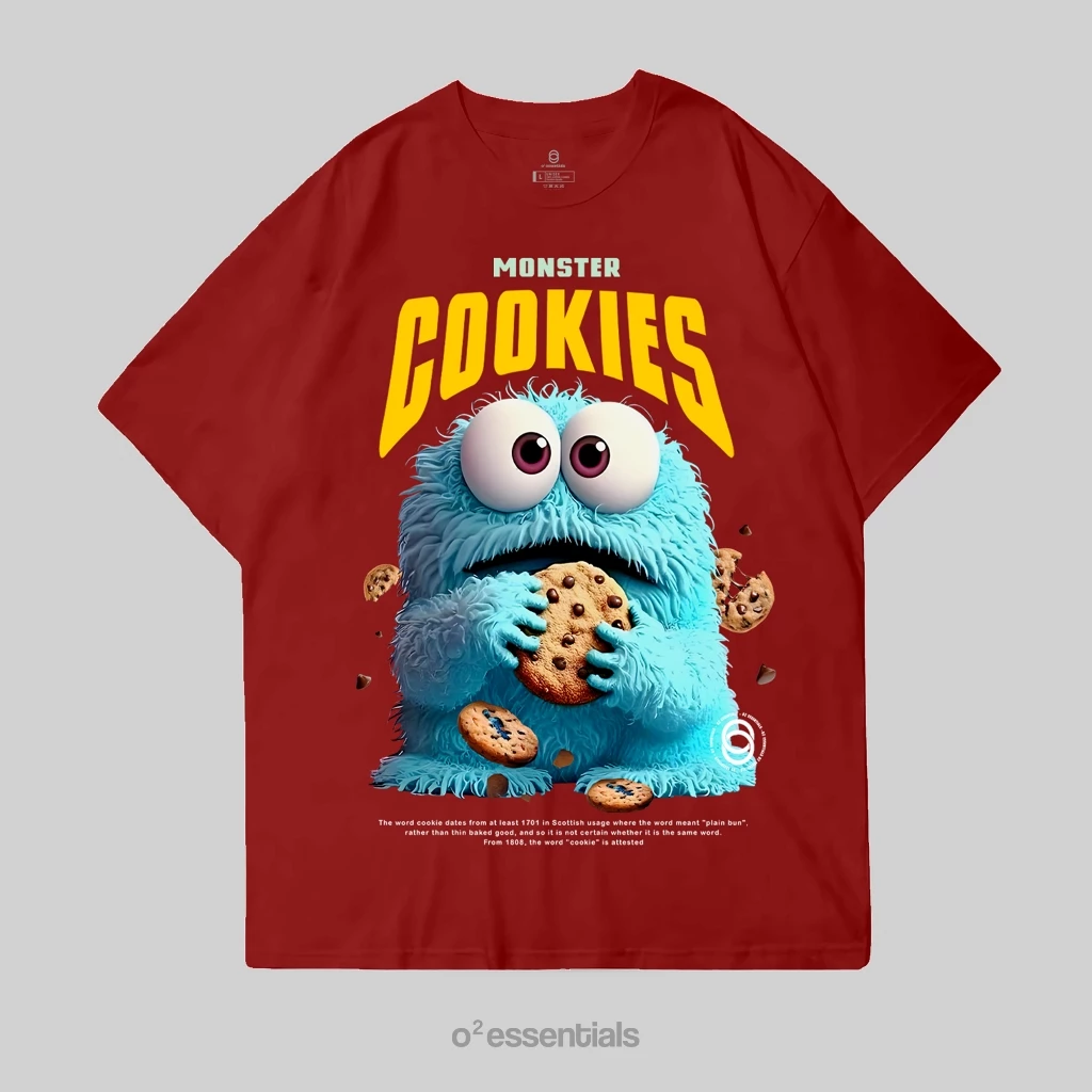 O2 Essentials Oversized T-Shirt – Monster Cookies Maroon front view thumbnail