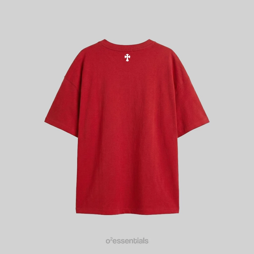 O2 Essentials Terrieshirt – GODBLESS, Oversized Unisex baby terry T-shirt Maroon back view