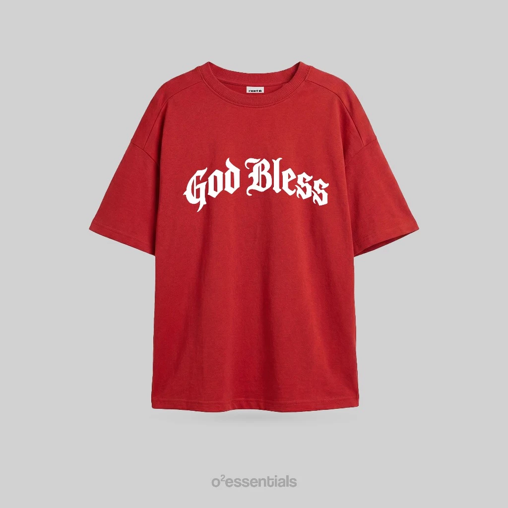 O2 Essentials Terrieshirt – GODBLESS, Oversized Unisex baby terry T-shirt Maroon front view