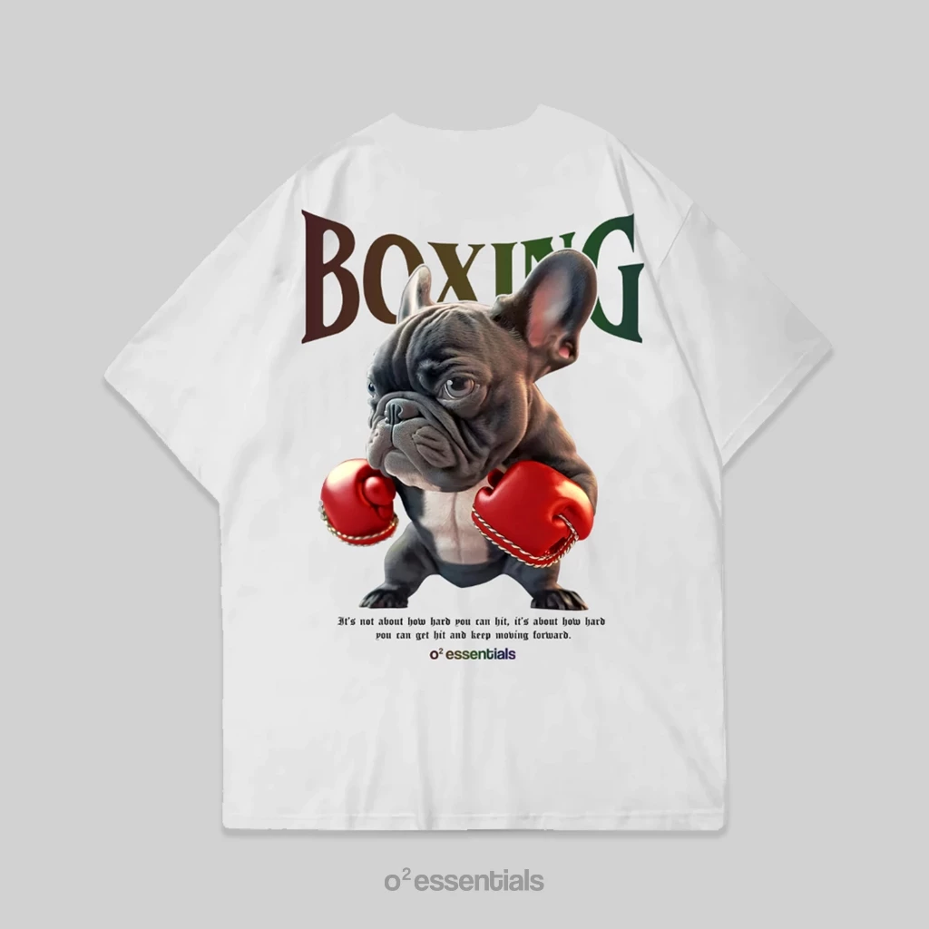 O2 Essentials Oversized T-Shirt – Boxing Dog White back view thumbnail
