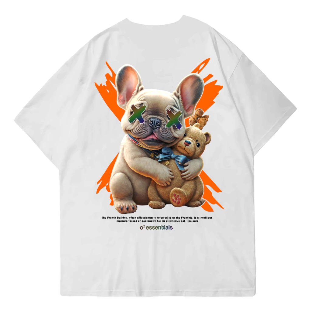 O2 Essentials Oversized T-Shirt – Frenchie Doll White back view thumbnail