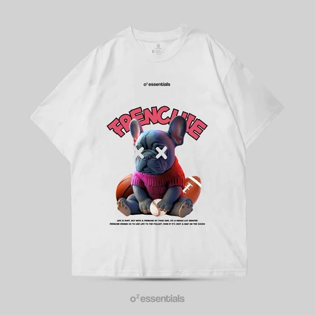 O2 Essentials Oversized T-Shirt – Frenchie White front view thumbnail