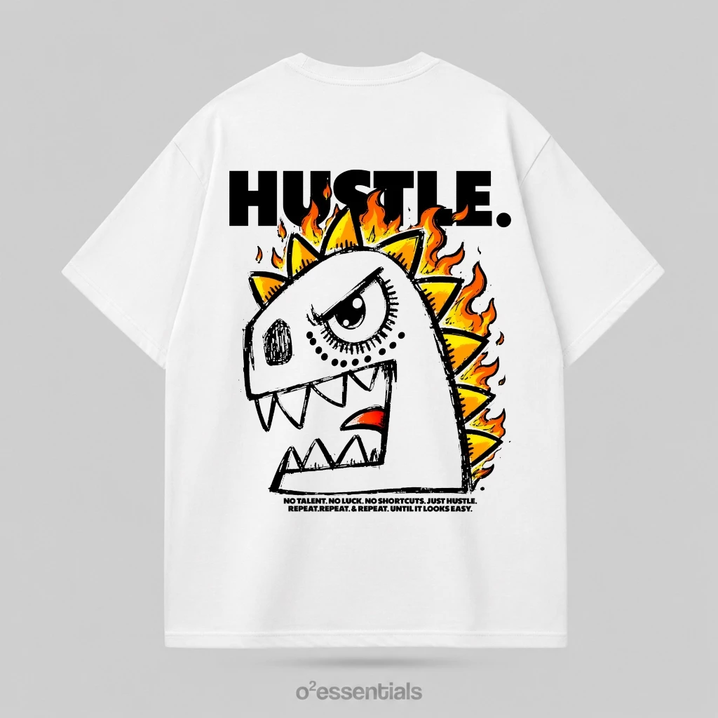O2 Essentials Oversized T-Shirt – Hustle White front view