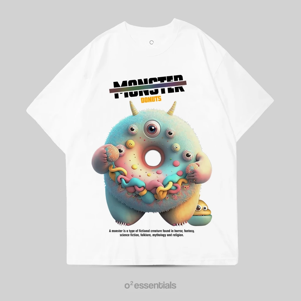 O2 Essentials Oversized T-Shirt – Monster Donuts White front view thumbnail