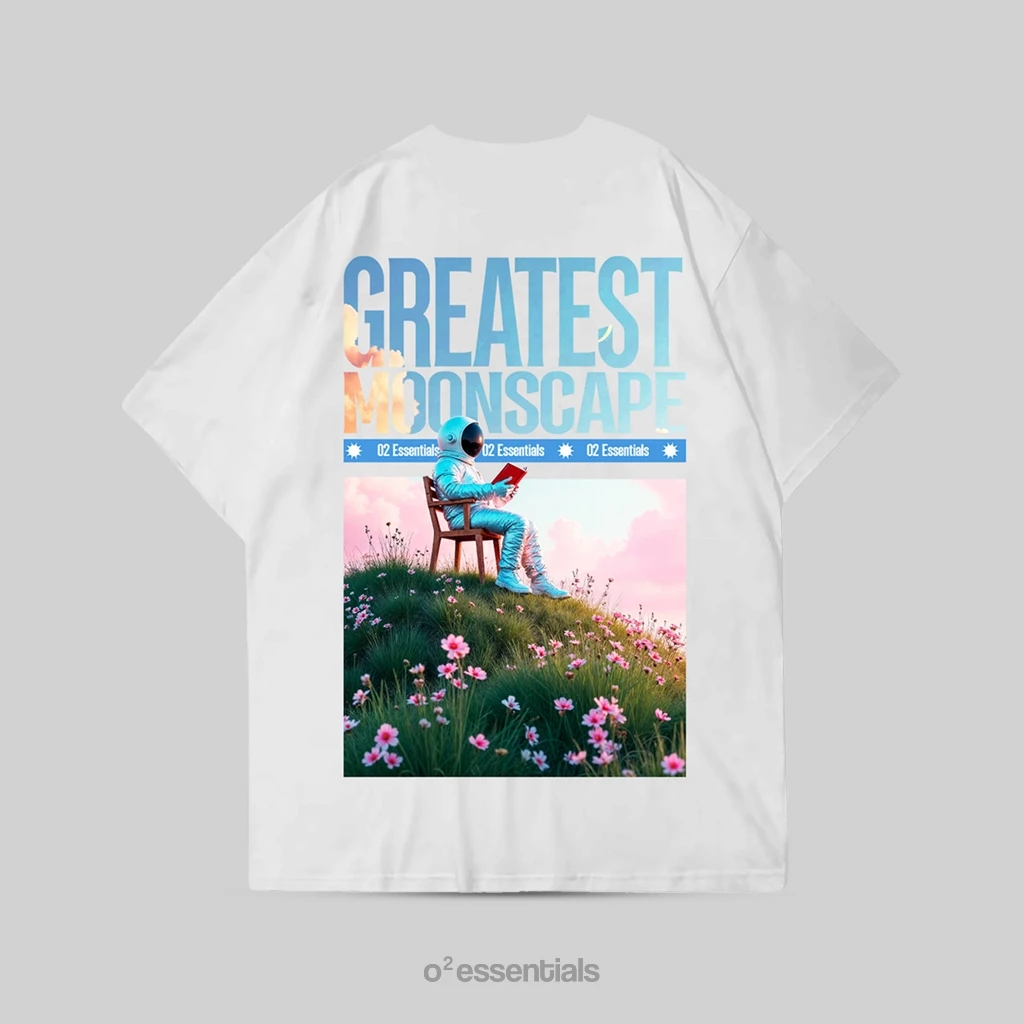 O2 Essentials Oversized T-Shirt – Moon Scape White back view thumbnail