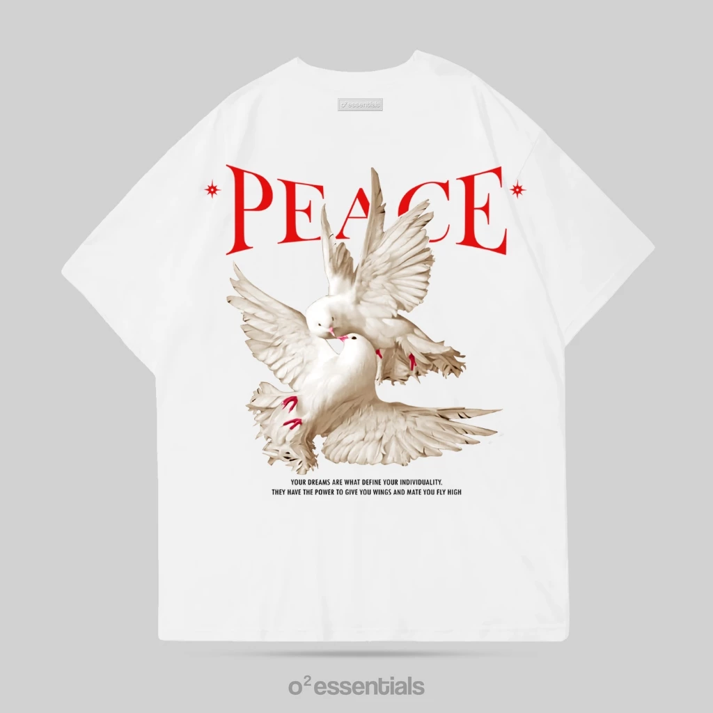O2 Essentials Oversized T-Shirt – Peace Dove White back view thumbnail