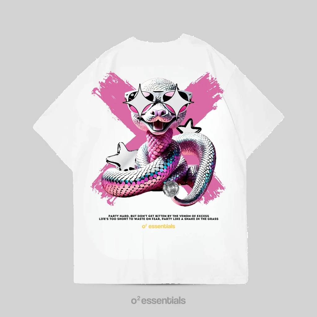 O2 Essentials Oversized T-Shirt – Pop Snake White back view thumbnail