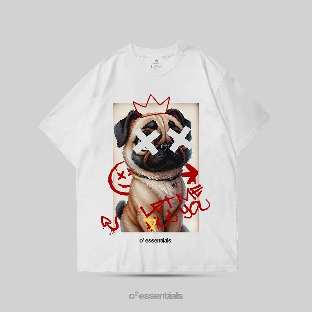 O2 Essentials Oversized T-Shirt – Pug Me White front view thumbnail