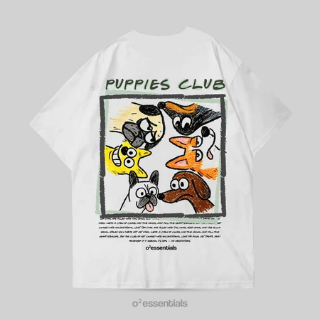 O2 Essentials Oversized T-Shirt – Puppies Club White back view thumbnail